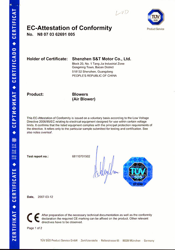 blowers-CE-TUV-Certificate